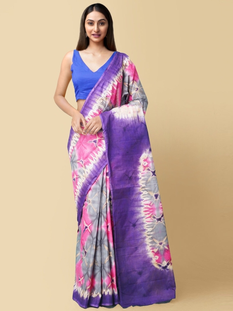 

Unnati Silks Purple & Pink Shibori Handloom Sustainable Pure Cotton Saree