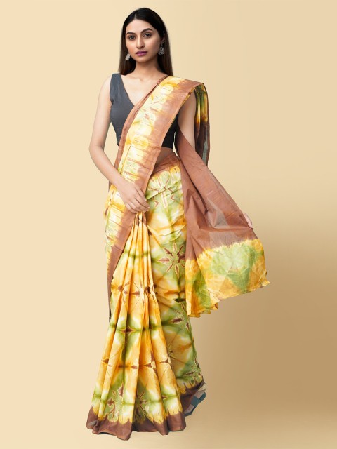 

Unnati Silks Women Yellow & Brown Pure Shibori Cotton Saree