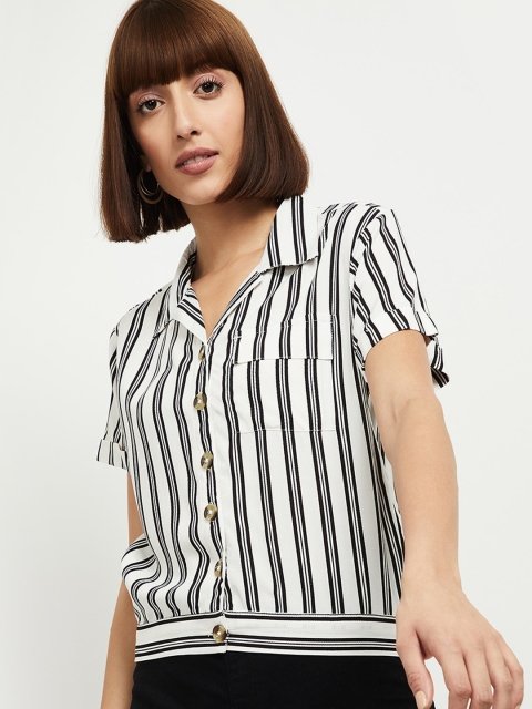 

max Women Cream-Coloured Opaque Striped Casual Shirt