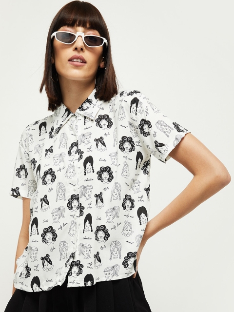 

max Women Cream-Coloured & Black Opaque Printed Casual Shirt