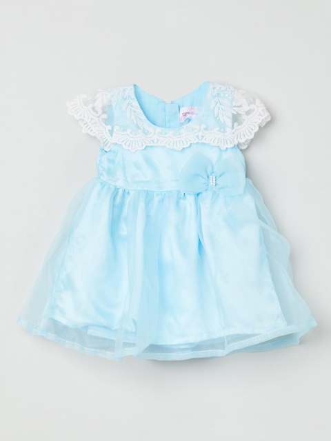 

max Girls Blue & White Dress With Lace Detail