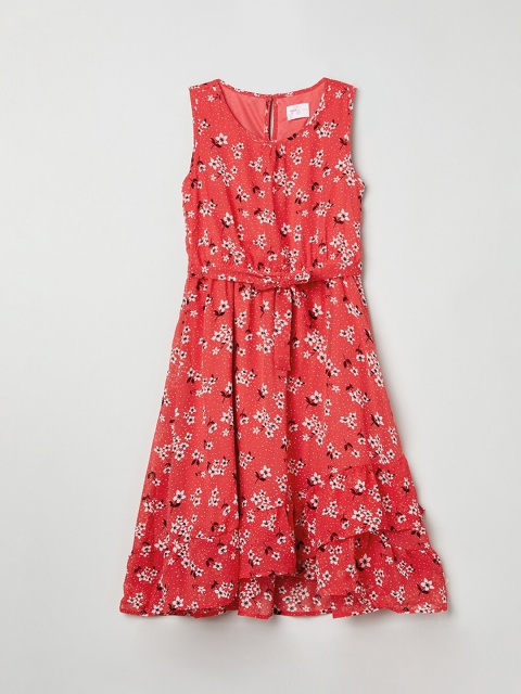

max Girls Red & White Floral Printed Dress