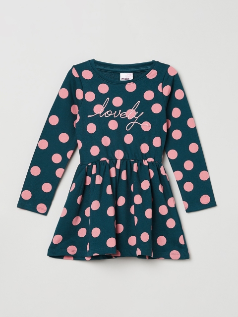 

max Girls Teal Polka Dots Printed Fit& Flare Dress
