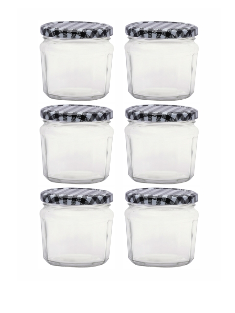 

GOODHOMES Set Of 6 Transparent & Black Glass Storage Jars With Lid