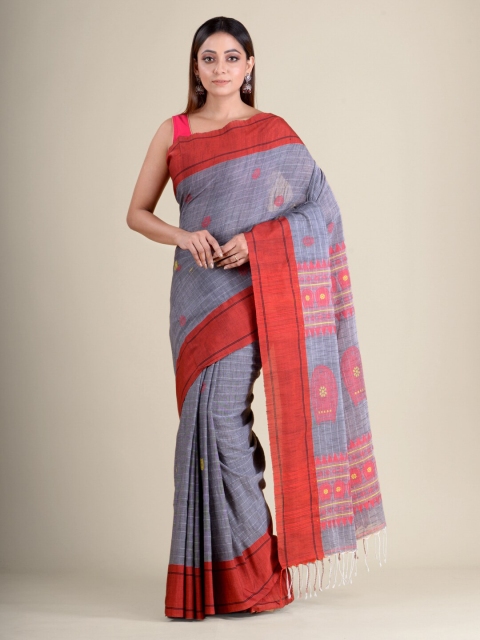 

Mitera Grey & Rust Handwoven Pure Cotton Saree