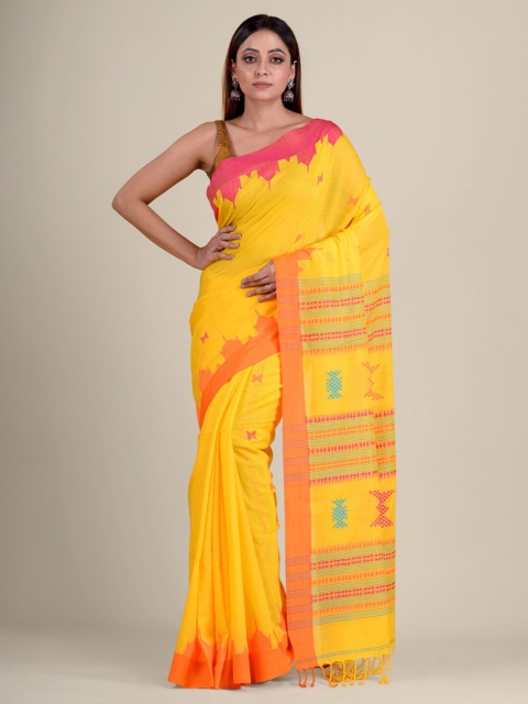

Mitera Yellow & Pink Pure Cotton Handwoven Saree