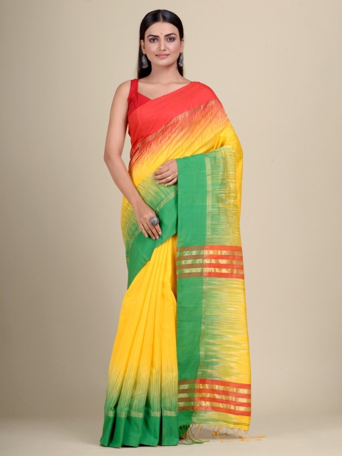 

Mitera Yellow & Green Woven Design Saree