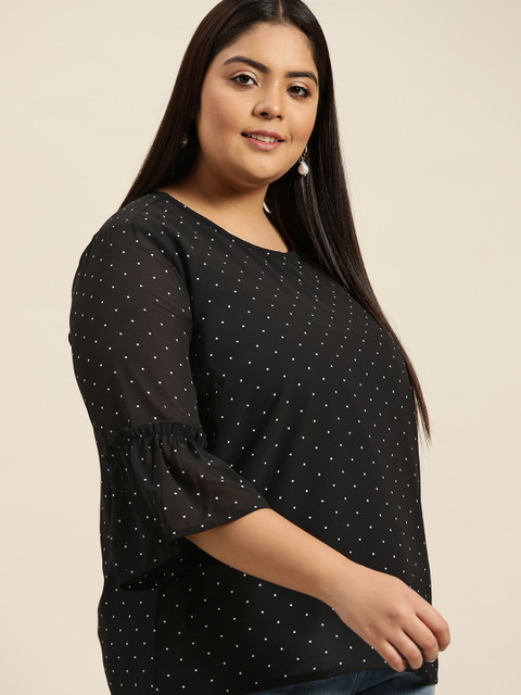 

Sztori Plus Size Black & White Polka Dot A-Line Top