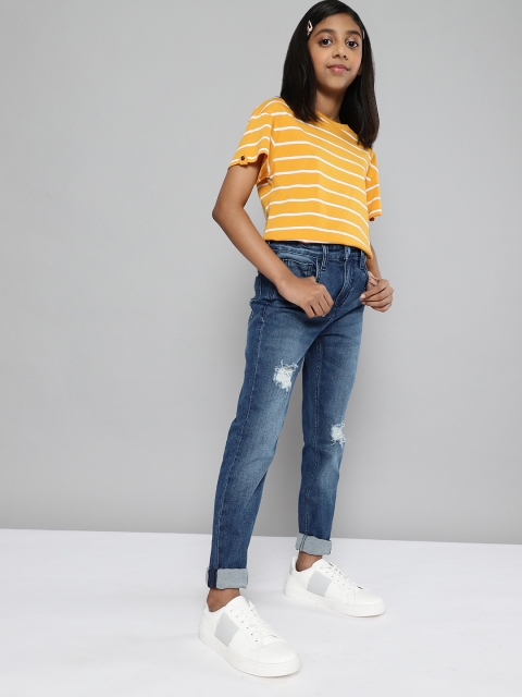 

M&H Juniors Girls Blue Skinny Fit Mildly Distressed Stretchable Jeans