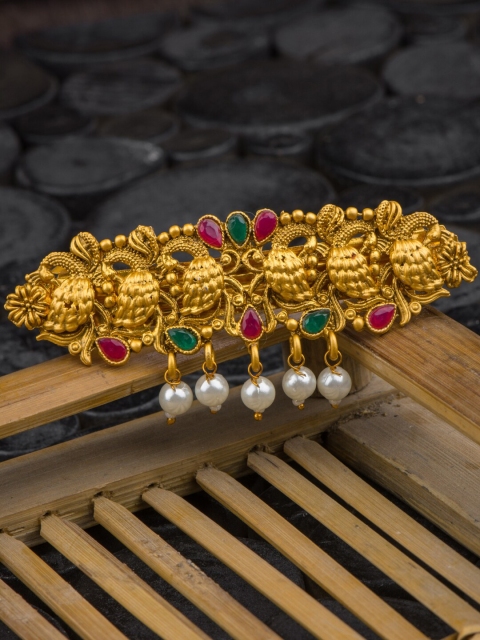 

Alankruthi Women Gold & Green Gold-Plated Peacock Motif Beaded Hair Clip
