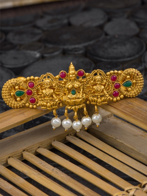 

Alankruthi Women Gold-Toned & Green Gold Plated Lakshmi design Hair Clip