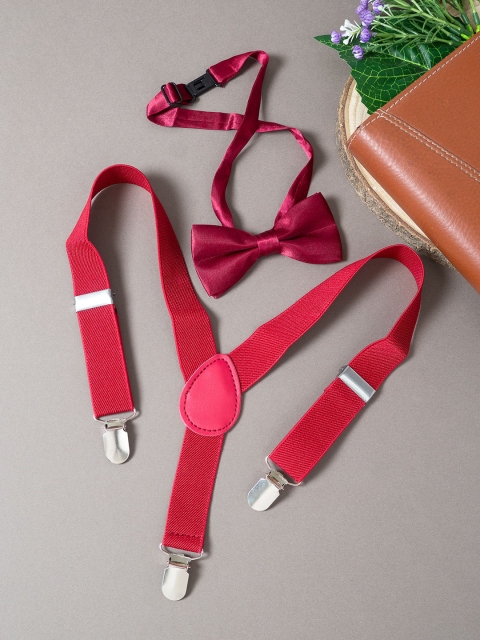 

Golden Peacock Boys Maroon Solid Elastic Suspender With Bow