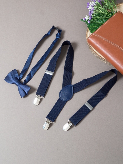 

Golden Peacock Boys Navy Blue Solid Y-Back Adjustable Suspenders With Bow