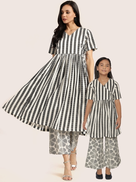 

Sangria White & Black Pure Cotton Printed Angrakha Kurta with Palazzos