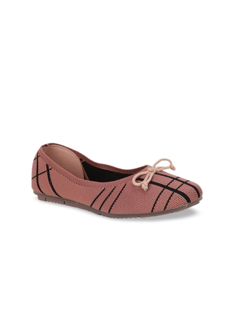 

Bruno Manetti Women Pink & Black Striped Ballerinas with Bows