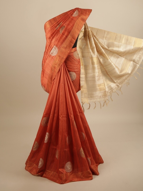 

Pothys Orange & Beige Ethnic Motifs Art Silk Saree