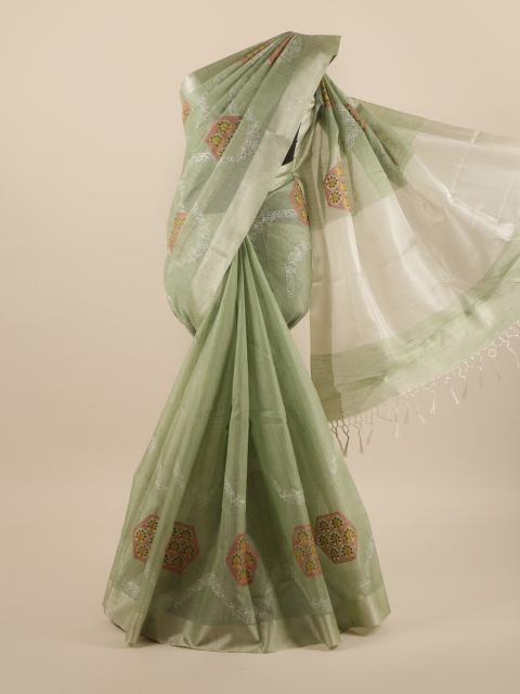 

Pothys Green & Pink Floral Embroidered Saree