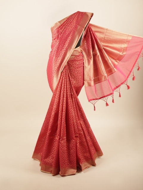 

Pothys Pink & Gold Ethnic Motifs Zari Art Silk Banarasi Saree With Tasseled Pallu