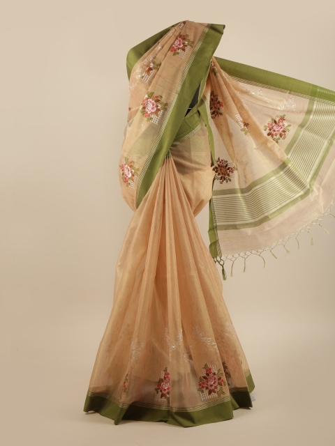 

Pothys Beige & Green Floral Embroidered Saree