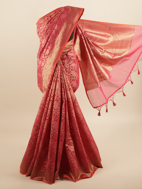 

Pothys Pink & Gold Ethnic Motifs Zari Art Silk Banarasi Saree With Tasseled Pallu