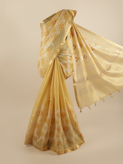 

Pothys Mustard & Gold Ethnic Motifs Cotton Blend Saree