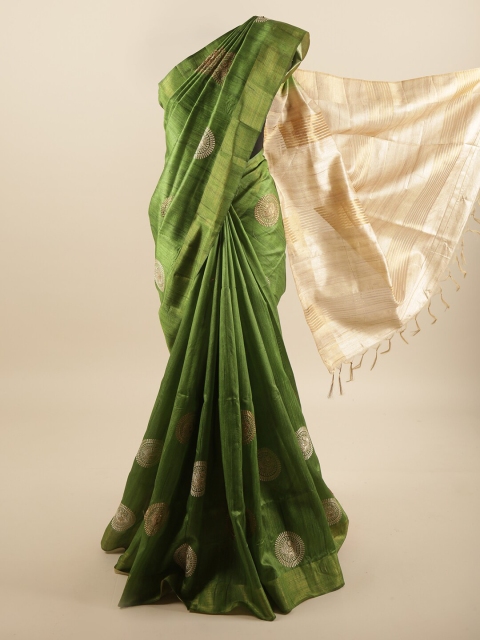 

Pothys Green & Cream-Coloured Ethnic Motifs Art Silk Saree