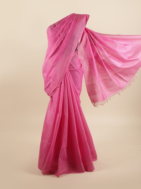

Pothys Pink & Gold-Toned Embroidered Pure Silk Tussar Saree