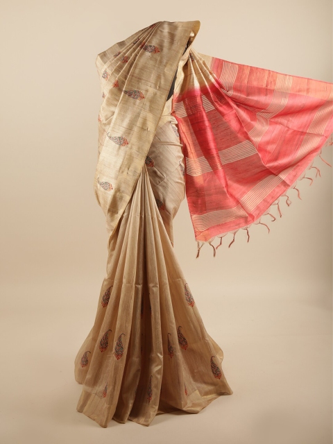 

Pothys Beige & Red Ethnic Motifs Art Silk Saree