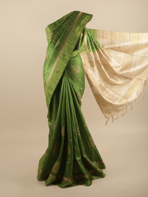 

Pothys Green & Beige Floral Art Silk Saree