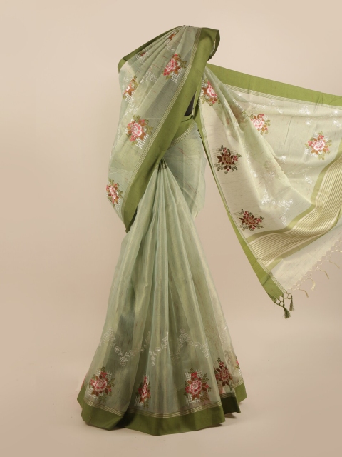 

Pothys Green & Red Floral Embroidered Saree