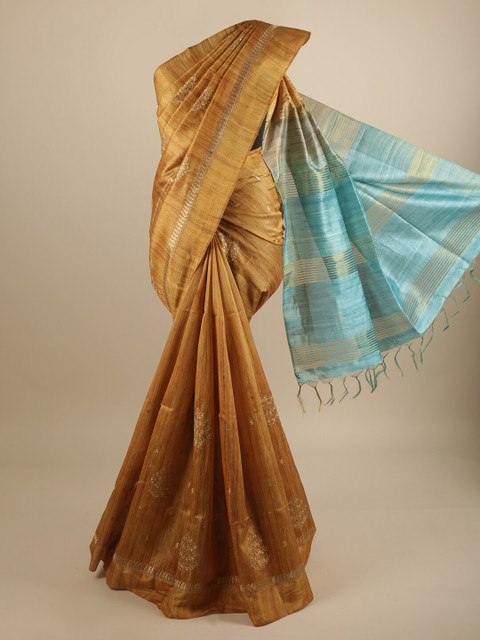 

Pothys Mustard & Turquoise Blue Ethnic Motifs Art Silk Saree
