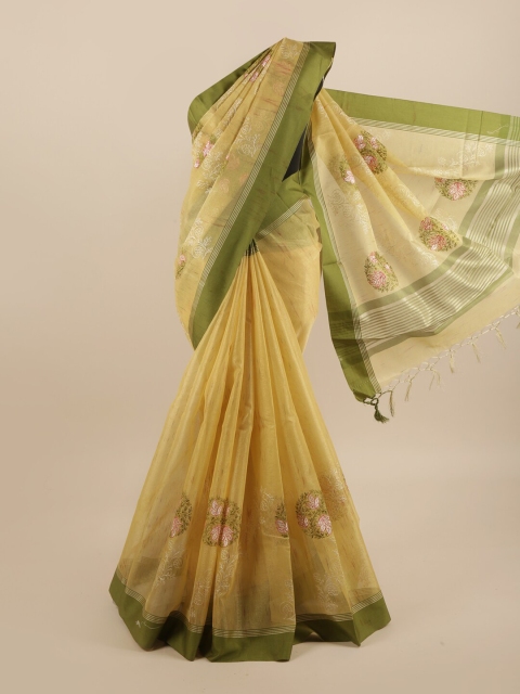 

Pothys Mustard & Green Ethnic Motifs Cotton Blend Saree