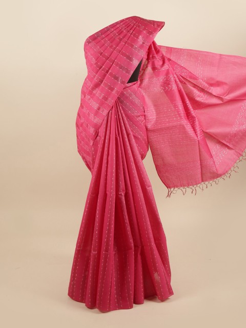 

Pothys Pink & White Striped Pure Silk Tussar Saree