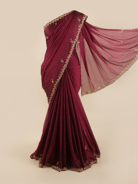 

Pothys Purple & Gold-Toned Embellished Beads and Stones Saree