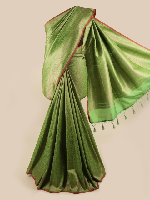 

Pothys Green & Gold-Toned Ethnic Motifs Zari Art Silk Banarasi Saree