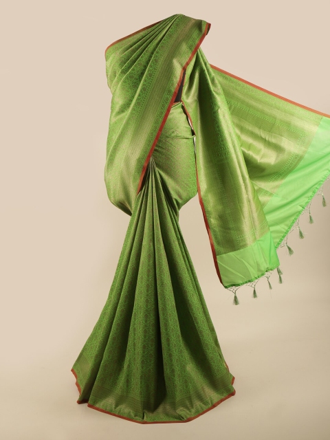 

Pothys Green & Gold-Toned Ethnic Motifs Zari Art Silk Banarasi Saree