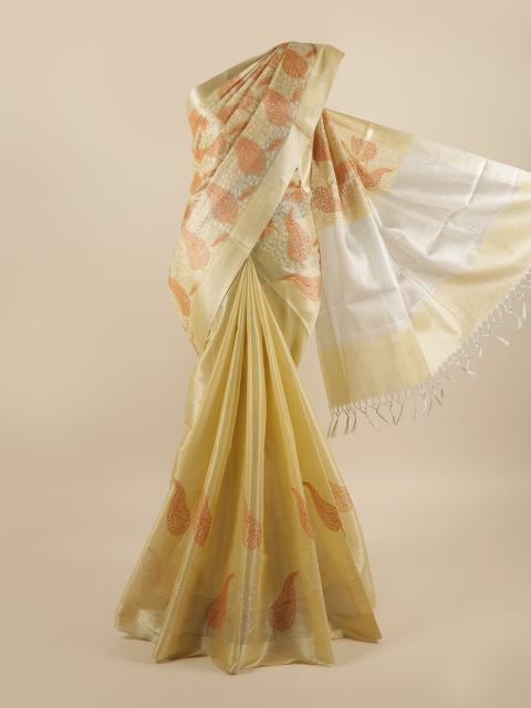 

Pothys Yellow & Orange Ethnic Motifs Cotton Blend Saree