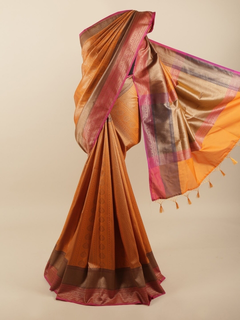 

Pothys Orange & Pink Ethnic Motifs Zari Art Silk Banarasi Saree