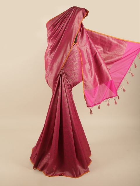

Pothys Pink & Gold-Toned Ethnic Motifs Zari Art Silk Banarasi Saree