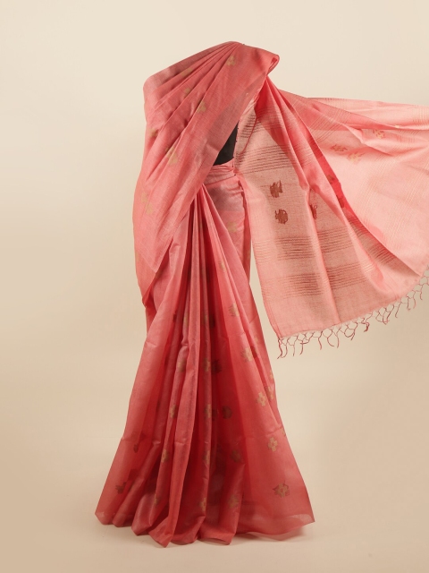 

Pothys Pink & Beige Pure Silk Woven Design Tussar Saree