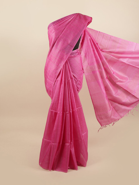 

Pothys Pink Striped Pure Silk Tussar Saree