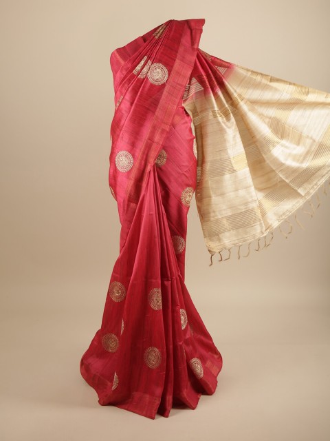 

Pothys Magenta & Beige Ethnic Motifs Embroidered Art Silk Saree