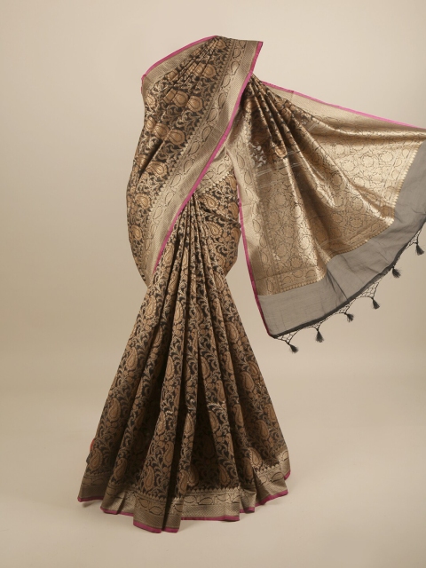 

Pothys Black & Gold-Coloured Paisley Woven Design Zari Art Silk Banarasi Saree