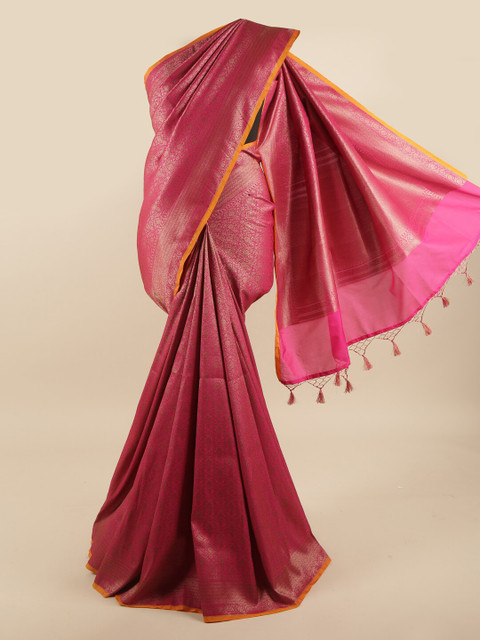 

Pothys Pink & Gold-Coloured Floral Woven Design Zari Art Silk Banarasi Saree