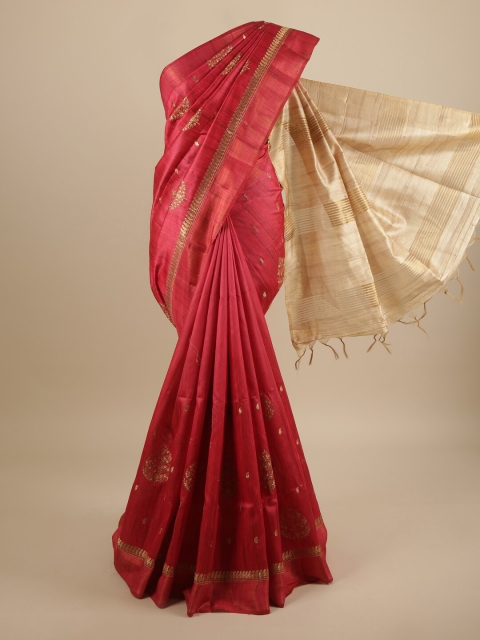 

Pothys Magenta & Gold-Coloured Ethnic Motifs Embroidered Art Silk Saree