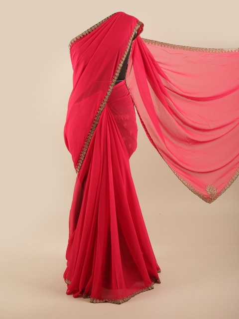 

Pothys Magenta & Gold Coloured Embellished Border Beads and Stones Saree