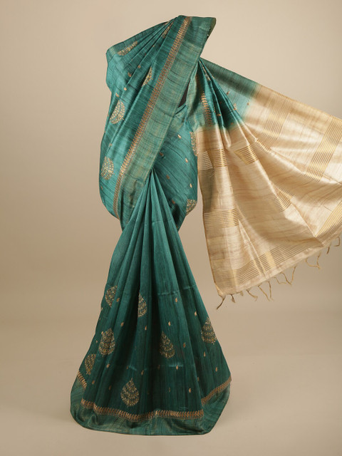 

Pothys Green & Beige Ethnic Motifs Embroidered Art Silk Saree