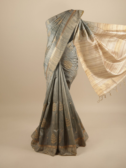 

Pothys Grey & Beige Ethnic Motifs Embroidered Art Silk Saree