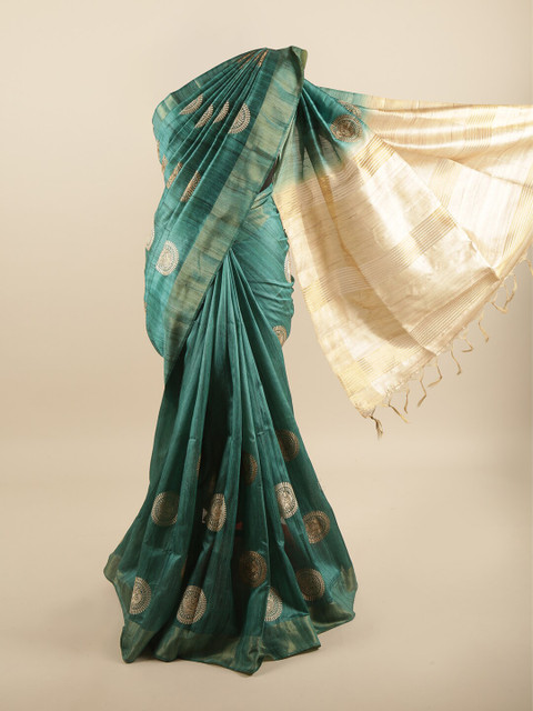 

Pothys Green & Cream-Coloured Ethnic Motifs Embroidered Art Silk Saree