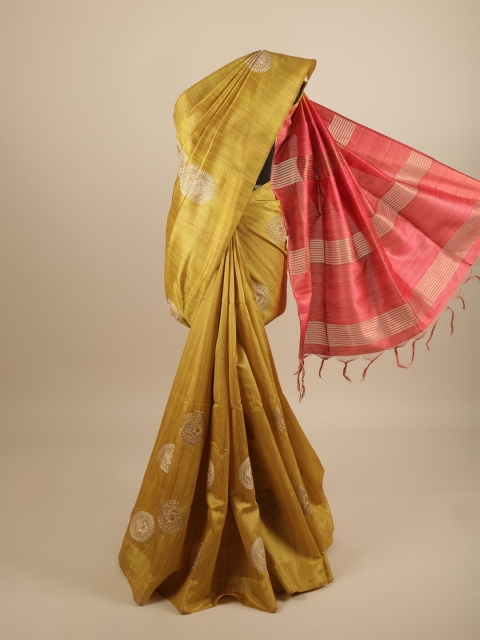 

Pothys Mustard & Red Ethnic Motifs Embroidered Art Silk Saree